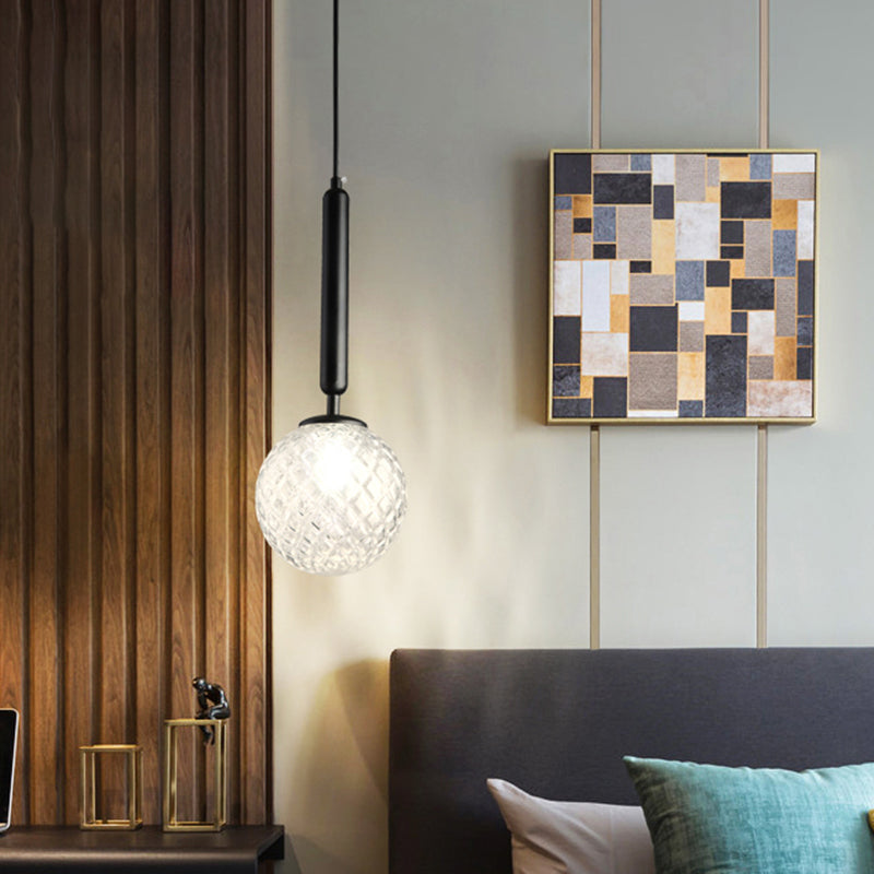 Simple Clear Glass Ball Pendant Lamp - 1-Light Suspension Lighting for Bedroom