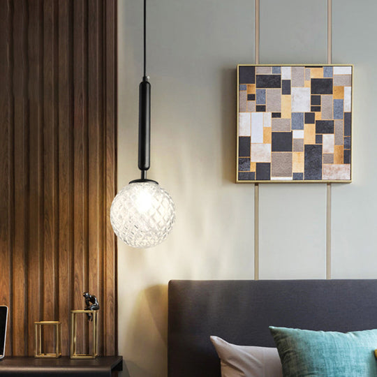 Simple Clear Glass Ball Pendant Lamp - 1-Light Suspension Lighting for Bedroom