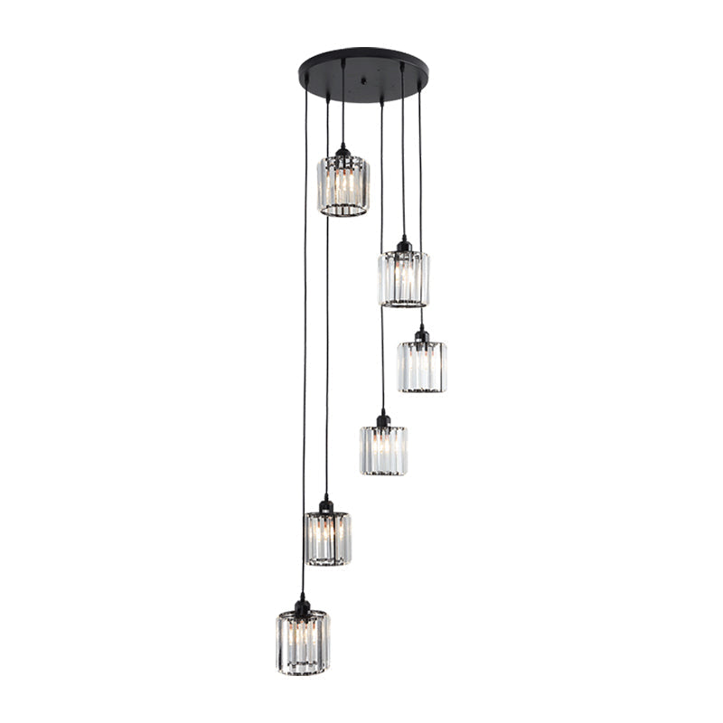 Contemporary Prismatic Crystal Cluster Pendant Light for Stairs