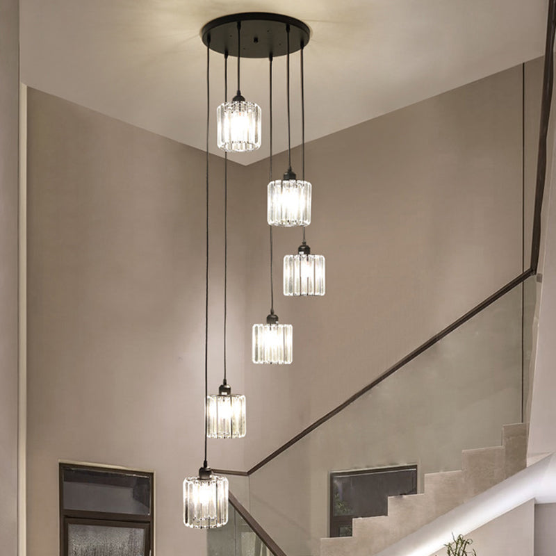 Contemporary Prismatic Crystal Cluster Pendant Light for Stairs
