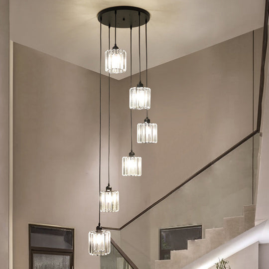 Contemporary Prismatic Crystal Cluster Pendant Light for Stairs