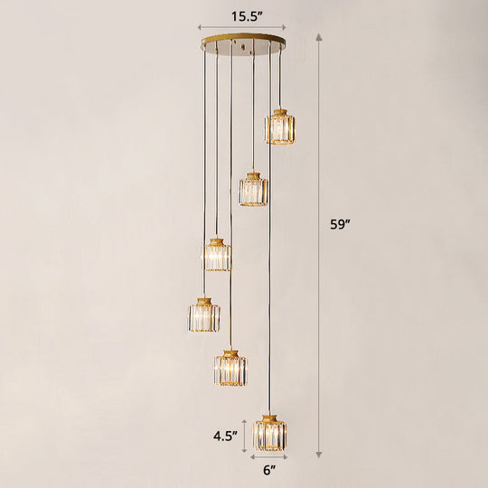 Contemporary Prismatic Crystal Cluster Pendant Light for Stairs