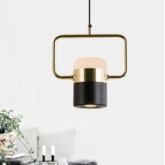 Margaret - Modern Black/White Cylinder Pendant Lamp Modern LED Steel and Glass Hanging Lighting with Rounded Edged Vertical/Horizontal Rectangle