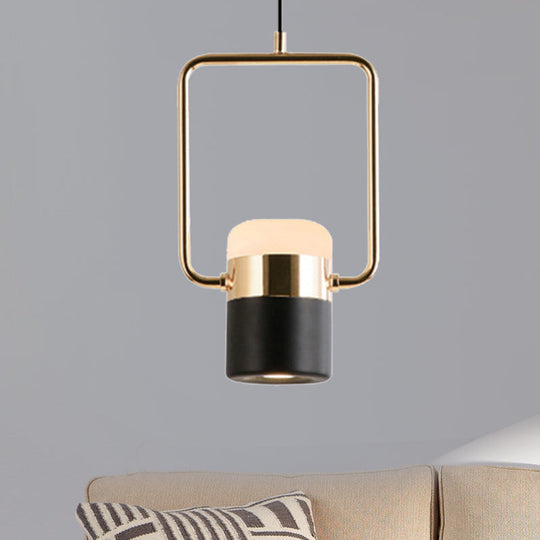 Margaret - Modern Black/White Cylinder Pendant Lamp Modern LED Steel and Glass Hanging Lighting with Rounded Edged Vertical/Horizontal Rectangle