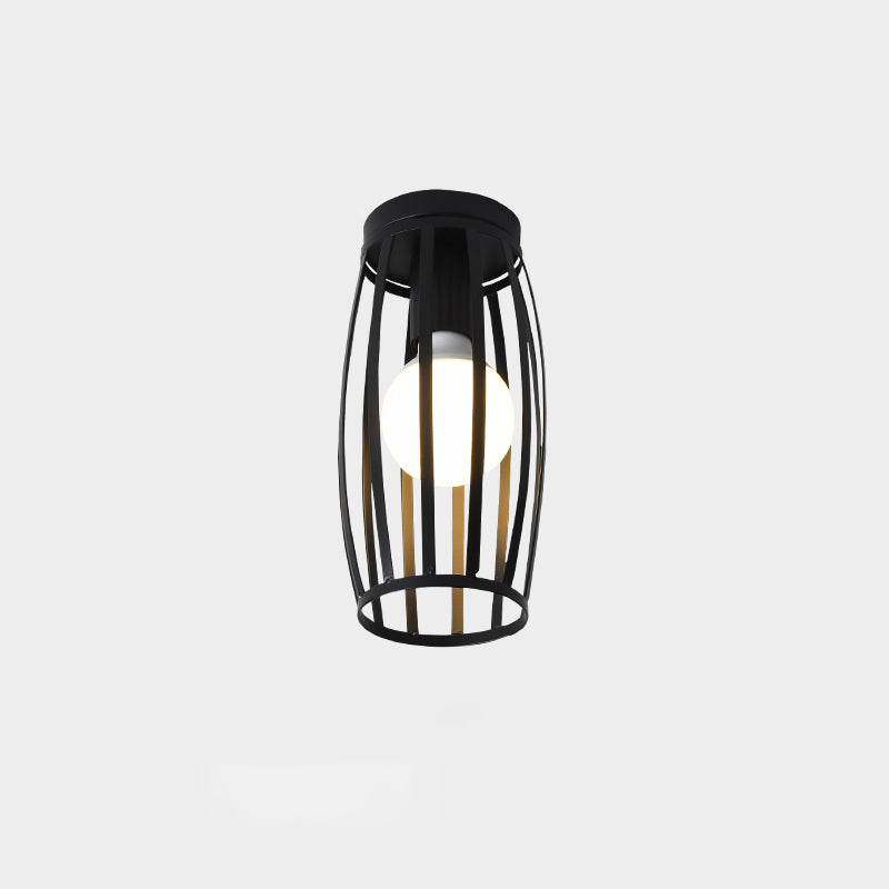 Industrial Metal Flush Ceiling Light Fixture - Cage Style, Small Aisle, 1 Head Black Flushmount Lighting