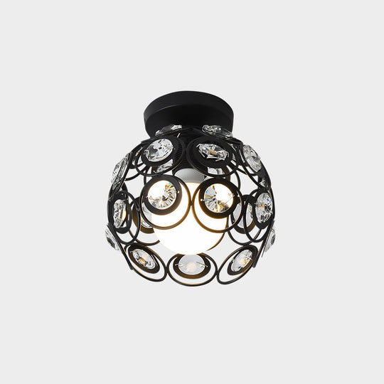 Industrial Metal Flush Ceiling Light Fixture - Cage Style, Small Aisle, 1 Head Black Flushmount Lighting