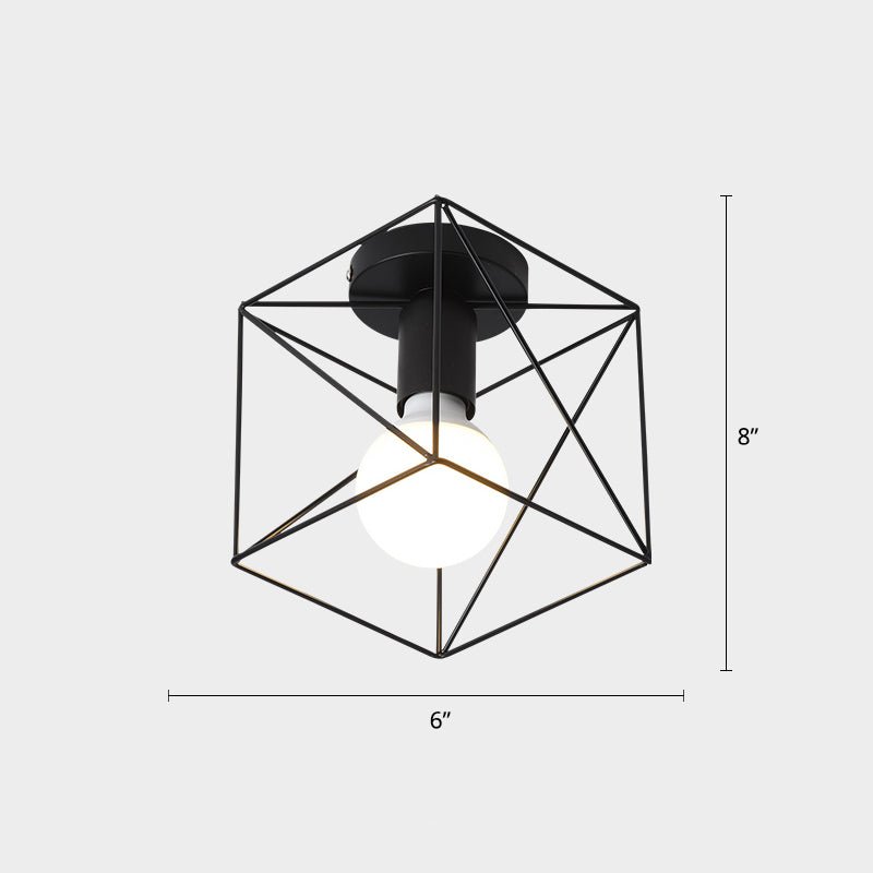 Industrial Metal Flush Ceiling Light Fixture - Cage Style, Small Aisle, 1 Head Black Flushmount Lighting