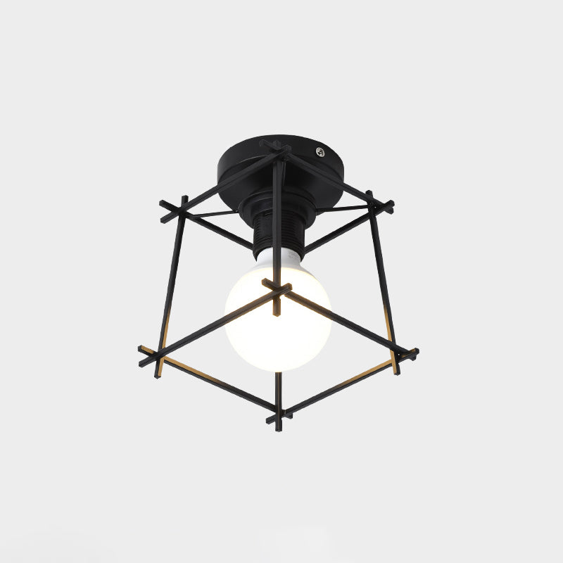 Industrial Metal Flush Ceiling Light Fixture - Cage Style, Small Aisle, 1 Head Black Flushmount Lighting