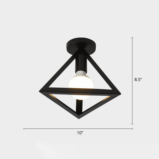 Industrial Metal Flush Ceiling Light Fixture - Cage Style, Small Aisle, 1 Head Black Flushmount Lighting