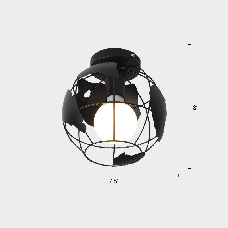 Industrial Metal Flush Ceiling Light Fixture - Cage Style, Small Aisle, 1 Head Black Flushmount Lighting