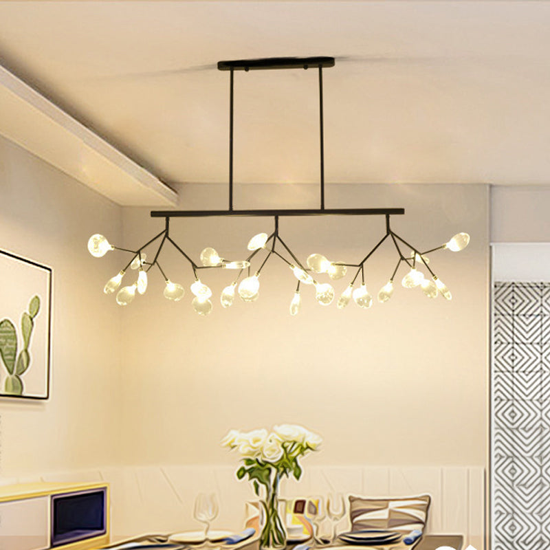 Nordic 27-Light Tree Branch Glass Pendant Lamp For Dining Room - Island Ceiling Light Black