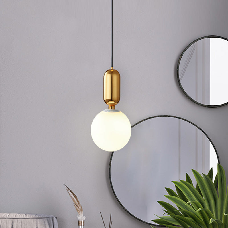 Milky Glass Ball Pendant Lamp - Simplicity 1-Bulb Fixture for Living Room Lighting