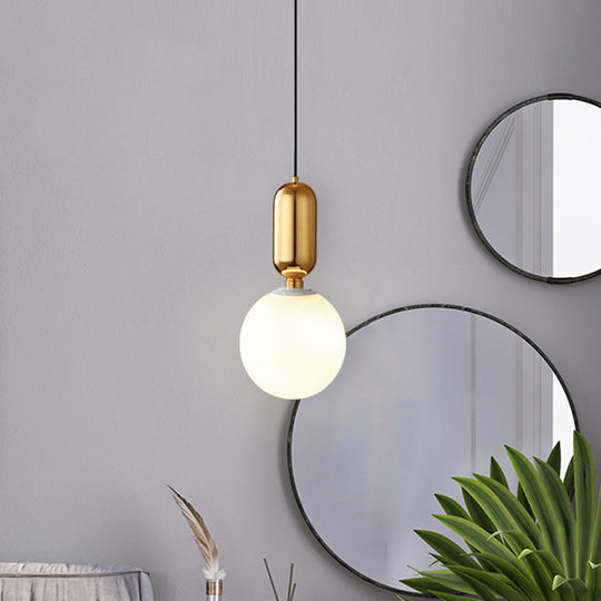 Milky Glass Ball Pendant Lamp - Simplicity 1-Bulb Fixture for Living Room Lighting