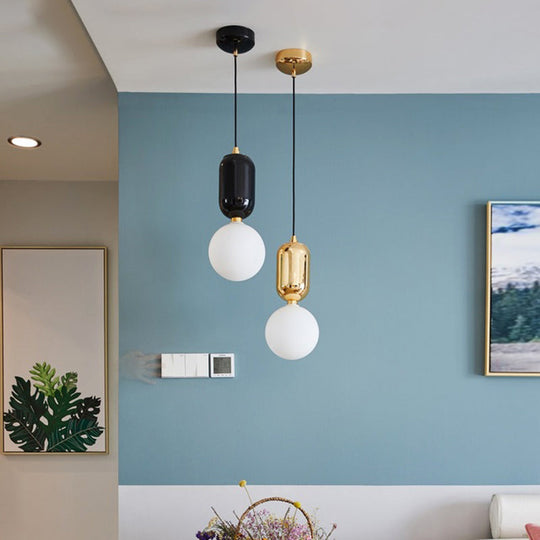 Milky Glass Ball Pendant Lamp - Simplicity 1-Bulb Fixture for Living Room Lighting