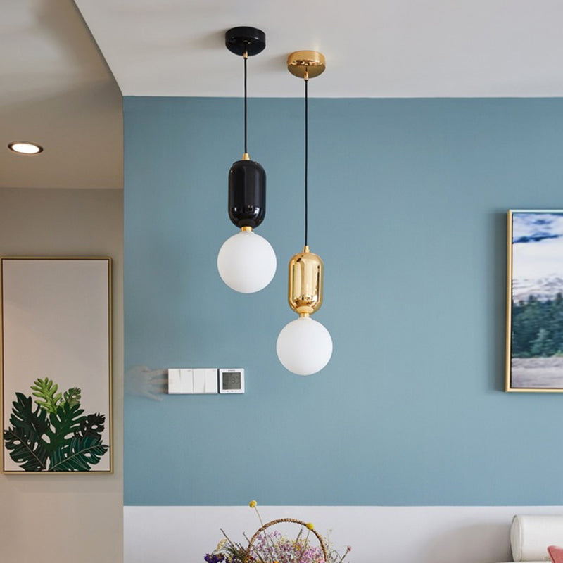 Milky Glass Ball Pendant Lamp - Simplicity 1-Bulb Lighting Fixture For Living Room