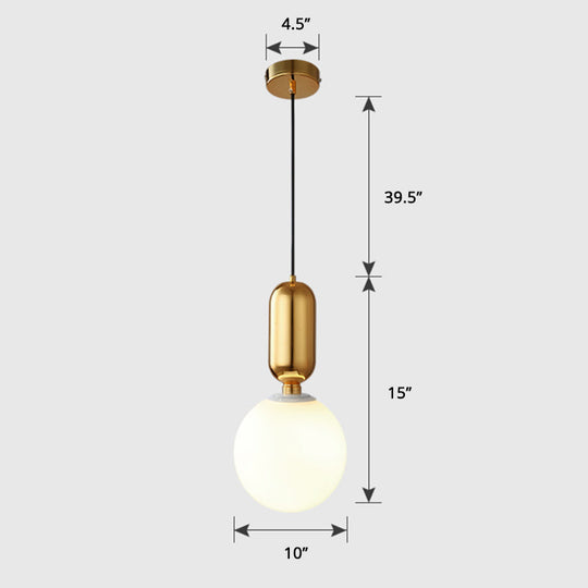 Milky Glass Ball Pendant Lamp - Simplicity 1-Bulb Fixture for Living Room Lighting