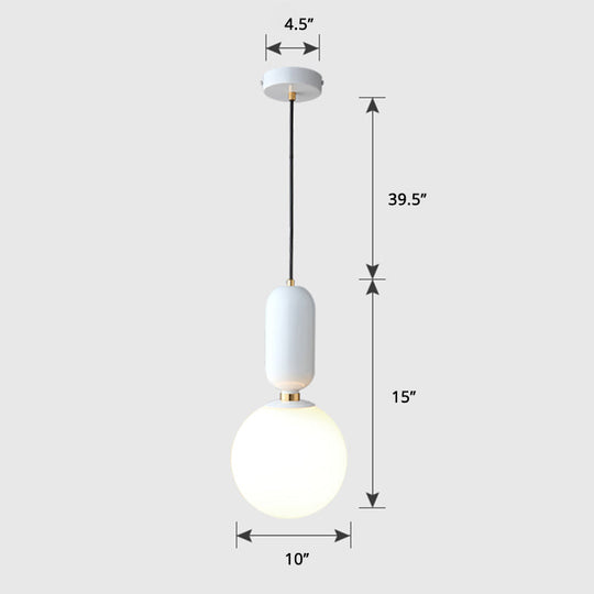 Milky Glass Ball Pendant Lamp - Simplicity 1-Bulb Fixture for Living Room Lighting