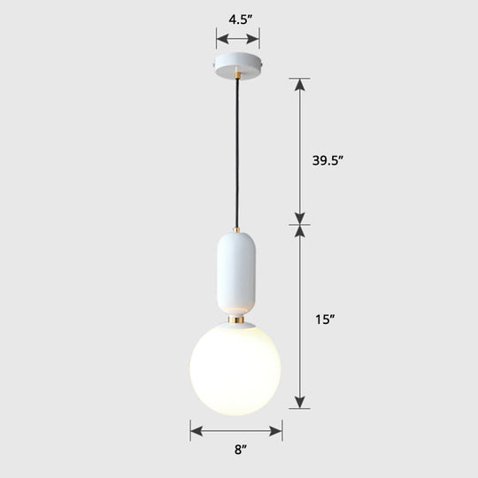 Milky Glass Ball Pendant Lamp - Simplicity 1-Bulb Fixture for Living Room Lighting