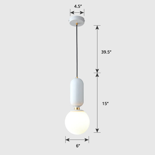 Milky Glass Ball Pendant Lamp - Simplicity 1-Bulb Fixture for Living Room Lighting