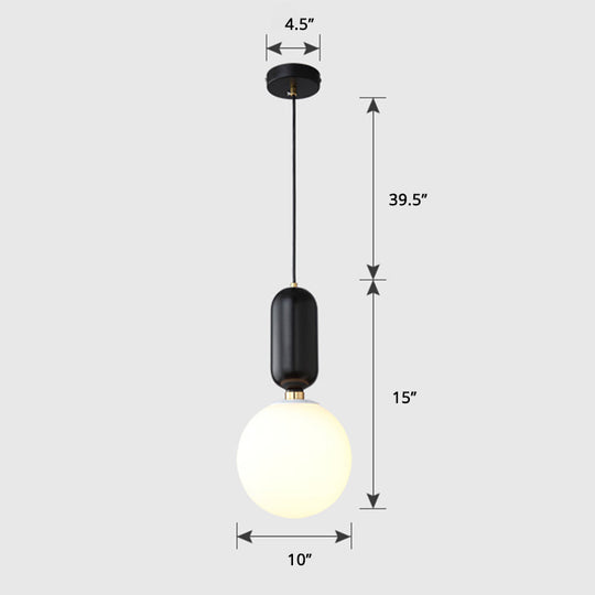 Milky Glass Ball Pendant Lamp - Simplicity 1-Bulb Fixture for Living Room Lighting