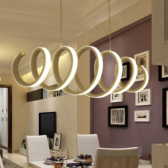 Sleek White Spiral Pendant Light - Modern Led Acrylic Ceiling Suspension Lamp For Dining Room