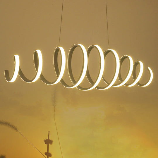 Sleek White Spiral Pendant Light - Modern Led Acrylic Ceiling Suspension Lamp For Dining Room / 39.5