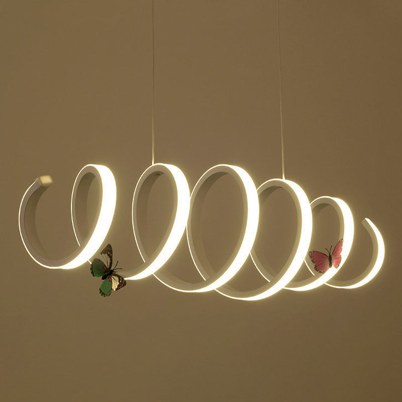 Sleek White Spiral Pendant Light - Modern Led Acrylic Ceiling Suspension Lamp For Dining Room / 27.5