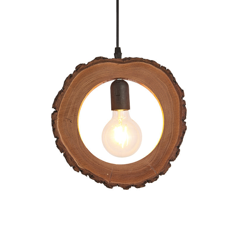 Nordic Wooden Ceiling Lamp - Rustic Tree Trunk Slice Design, 1-Bulb Pendant Light for Dining Room