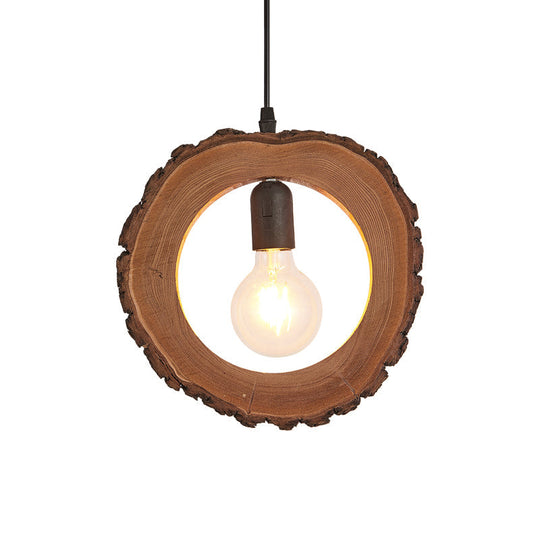 Nordic Wooden Ceiling Lamp - Rustic Tree Trunk Slice Design, 1-Bulb Pendant Light for Dining Room