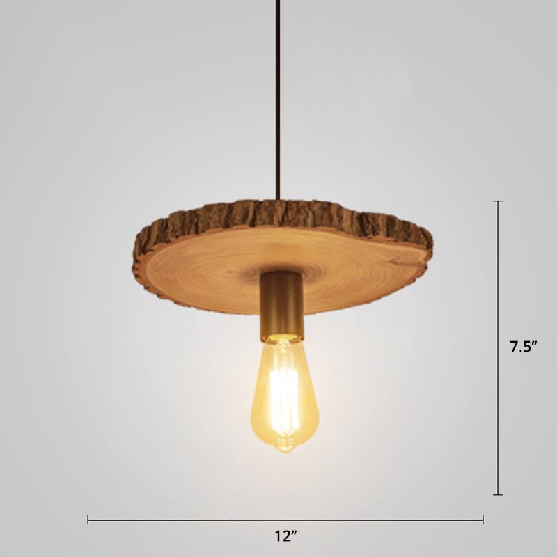 Nordic Wooden Ceiling Lamp - Rustic Tree Trunk Slice Design, 1-Bulb Pendant Light for Dining Room