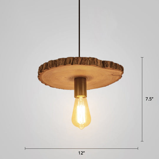Nordic Wooden Ceiling Lamp - Rustic Tree Trunk Slice Design, 1-Bulb Pendant Light for Dining Room