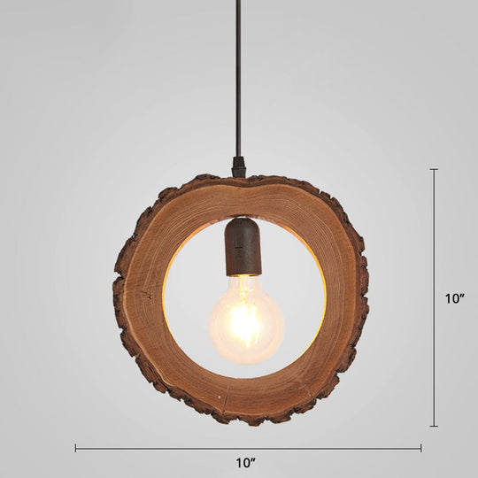 Nordic Wooden Ceiling Lamp - Rustic Tree Trunk Slice Design, 1-Bulb Pendant Light for Dining Room
