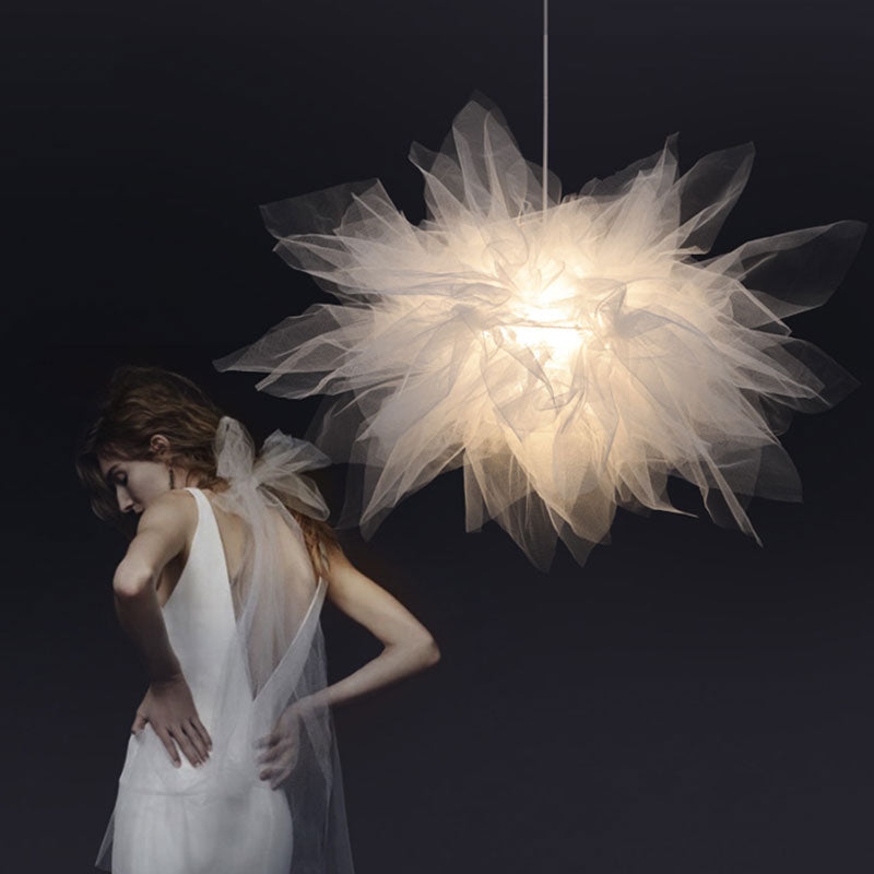 White Floral Tulle Pendant Light For Living Room - Nordic Style / 18