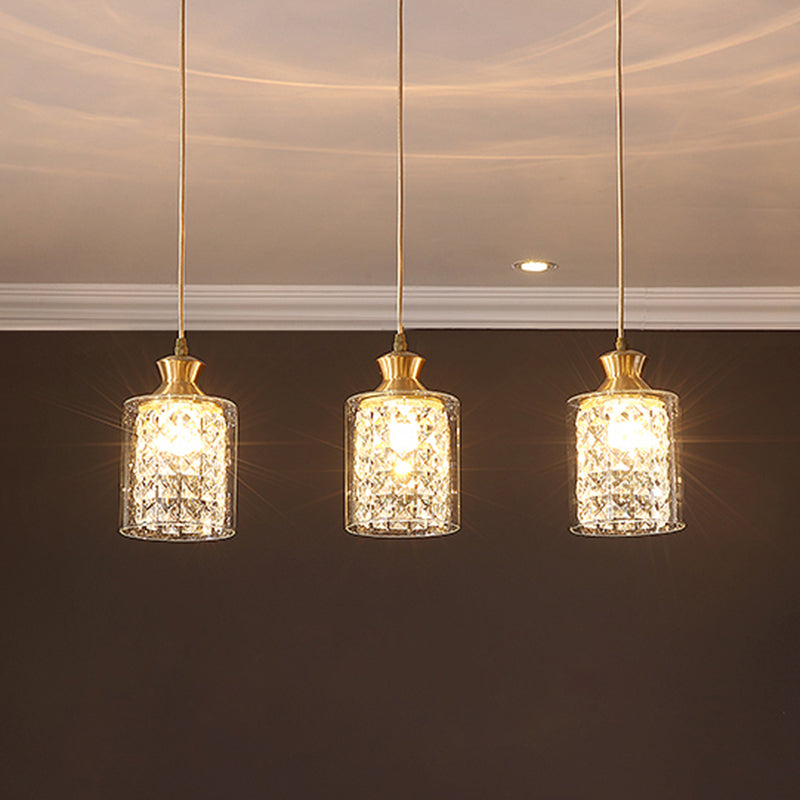 Gold Postmodern Crystal Pendant Light with 3 Shaded Heads for Dining Room Suspension