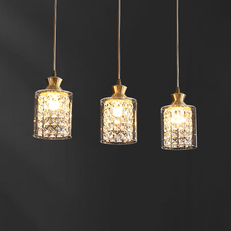 Gold Postmodern Crystal Pendant Light with 3 Shaded Heads for Dining Room Suspension