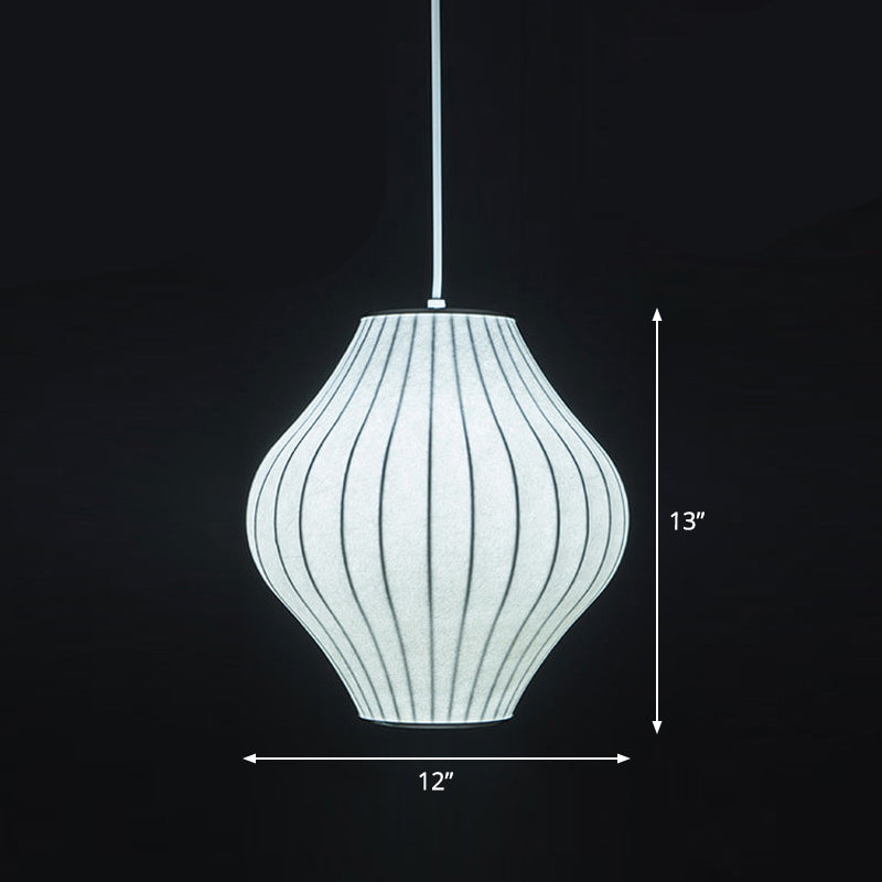 Japanese Style White Lantern Pendant - Single Silk Hanging Lamp Fixture