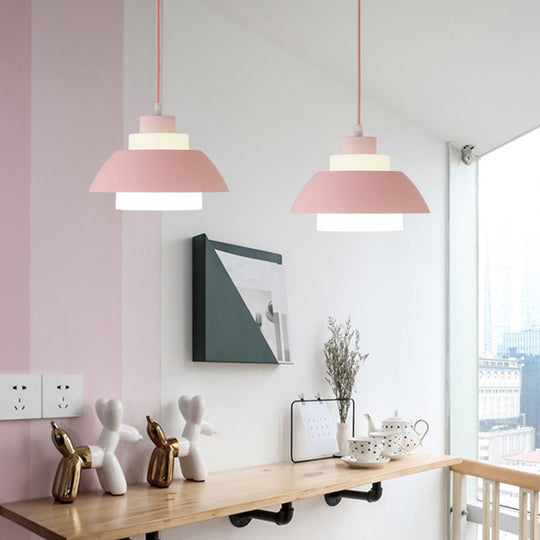 Macaron Single-Bulb Aluminum Ceiling Pendant Light with Acrylic Shade