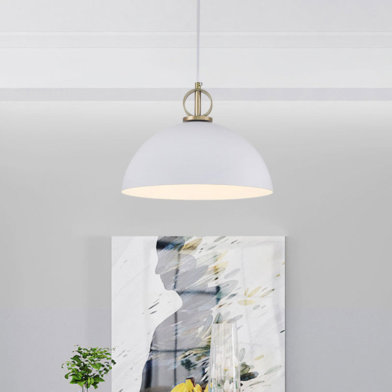Metal Macaron Dome Pendant Light With Brass Ring Deco - Hanging Pendulum For Restaurants White / 12