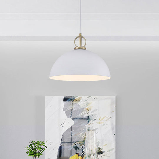 Metal Macaron Dome Pendant Light With Brass Ring Deco - Hanging Pendulum For Restaurants White / 12