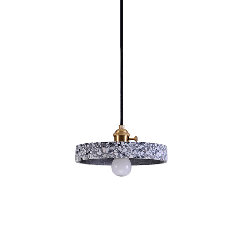 Terrazzo Single Simplicity Pendant Lamp: Round Bedside Hanging Light Fixture With Rotary Switch Blue