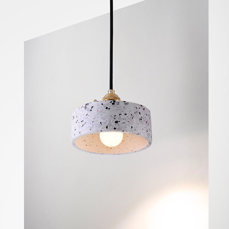 Sleek Terrazzo Single Pendant Lamp: Round Bedside Hanging Light Fixture with Rotary Switch