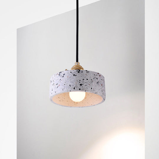 Terrazzo Single Simplicity Pendant Lamp: Round Bedside Hanging Light Fixture With Rotary Switch
