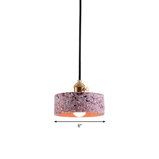 Sleek Terrazzo Single Pendant Lamp: Round Bedside Hanging Light Fixture with Rotary Switch