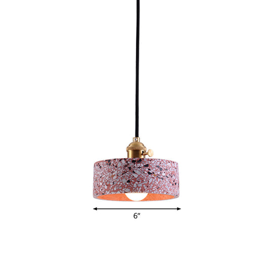 Terrazzo Single Simplicity Pendant Lamp: Round Bedside Hanging Light Fixture With Rotary Switch