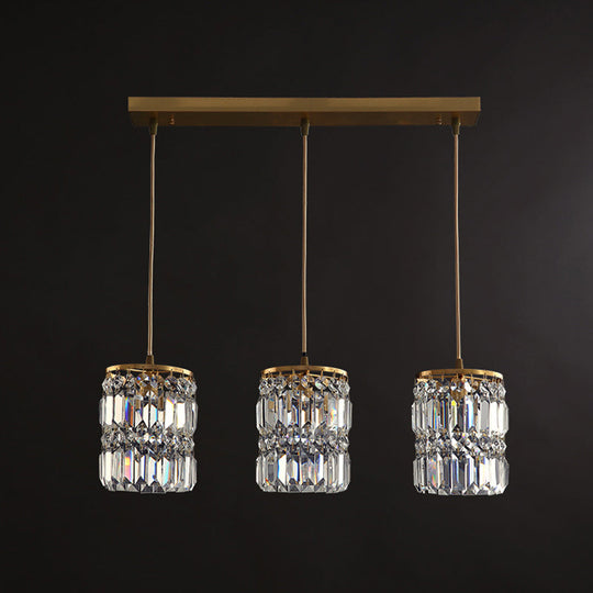 Minimalist Gold Pendant Light Fixture: Crystal Cylindrical Multi-Light Pendant, 3-Light Hanging Design for Dining Room
