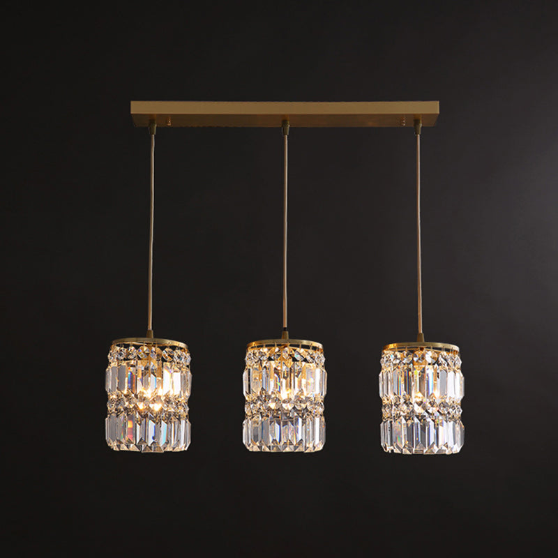 Minimalist Gold Pendant Light Fixture: Crystal Cylindrical Multi-Light Pendant, 3-Light Hanging Design for Dining Room