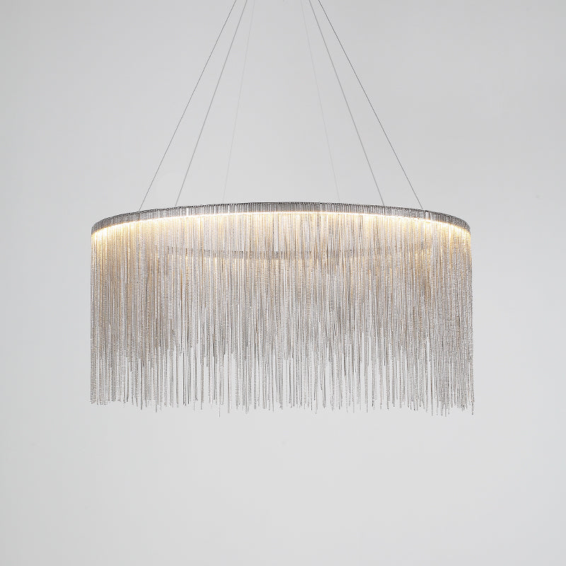 LED Chain Fringe Chandelier - Modern Metal Pendant Light for Living Room