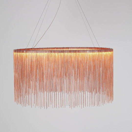 Led Chain Fringe Chandelier - Minimalistic Metal Pendant Light For Living Room Rose Gold / 15.5