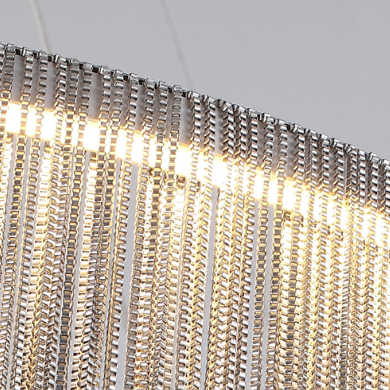 Led Chain Fringe Chandelier - Minimalistic Metal Pendant Light For Living Room