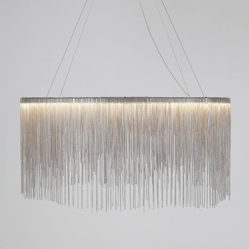 LED Chain Fringe Chandelier - Modern Metal Pendant Light for Living Room